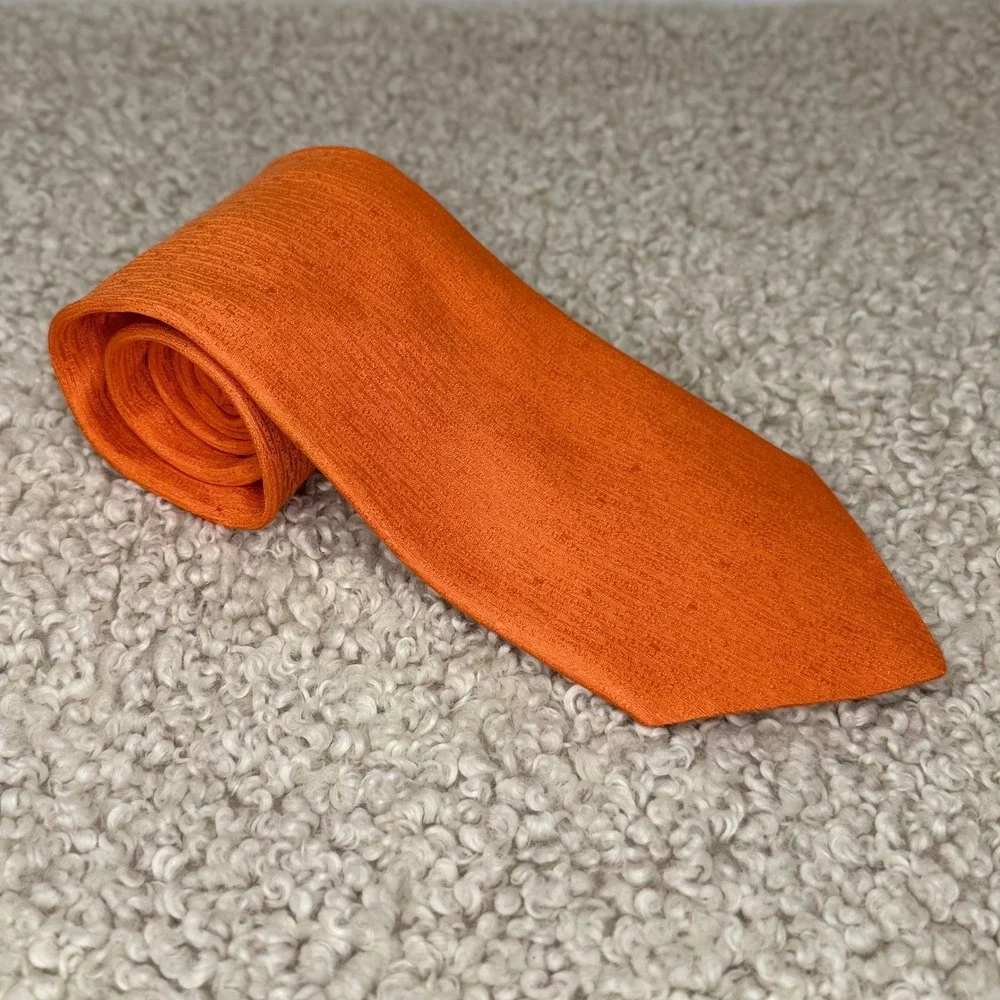 Stefano Corsini Tie Rack Mens Orange 100% Silk Textured Necktie Made in Italy